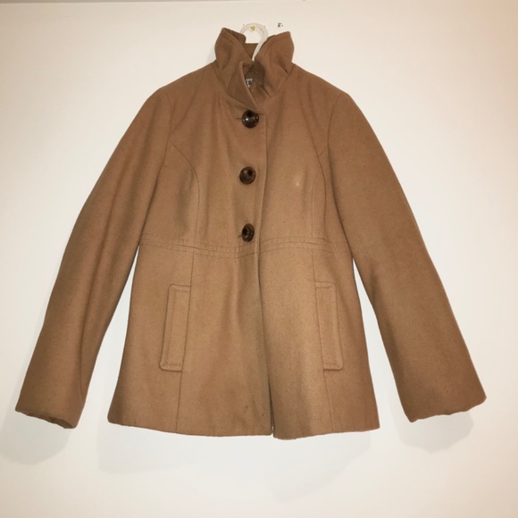 Old Navy Camel Ruffle Neck Peacoat S Tan Wool Blend - Preppy Old Money Chic - Picture 2 of 14